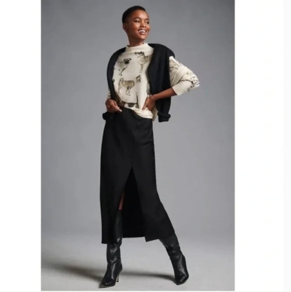 Anthropologie Pilcro The Alani Mock Neck Dog Novelty Printed Cashmere Sweater S - Picture 3 of 8